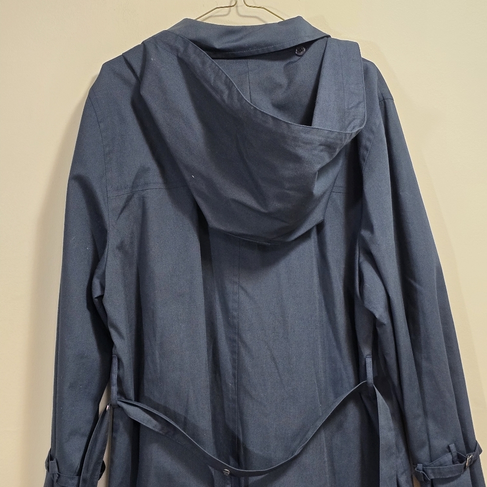 Vintage London Fog Classic Hooded Navy Blue Long Trench Coat Size 18 M UK - Picture 9 of 12
